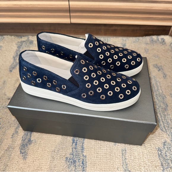 Prada Grommet Suede Stud Slip-On Sneaker Shoes Platform Size 37.5